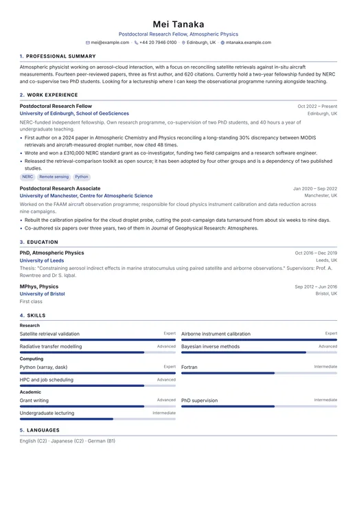 Academic CV CV template preview — a classic résumé layout