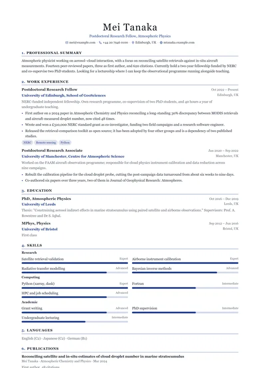 Academic CV CV template preview — a classic résumé layout