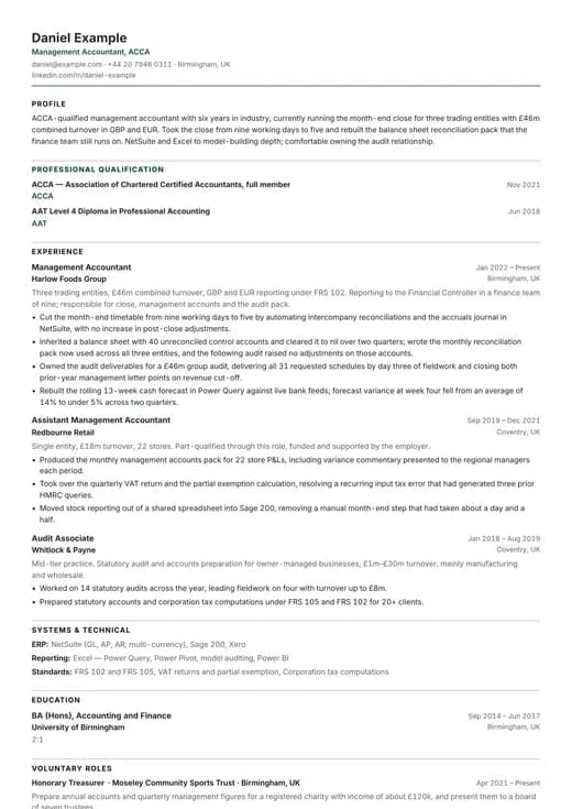 Accountant CV CV template preview — a ats résumé layout