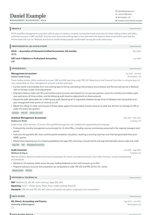 Finance CV CV template preview — a corporate résumé layout