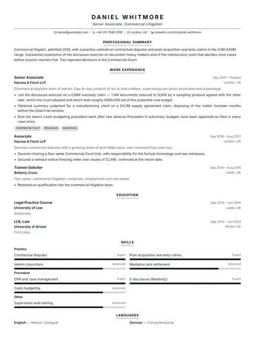 Legal CV CV template preview — a classic résumé layout