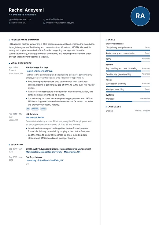 Modern Corporate CV template preview — a modern résumé layout