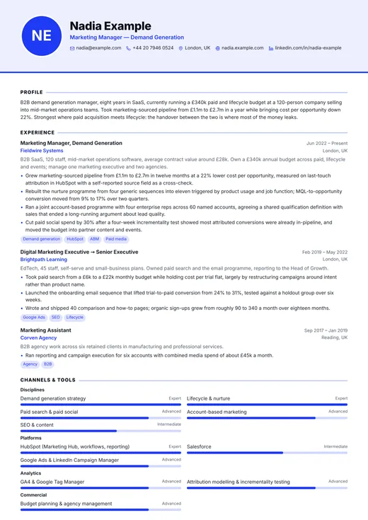 Modern Professional CV template preview — a modern résumé layout