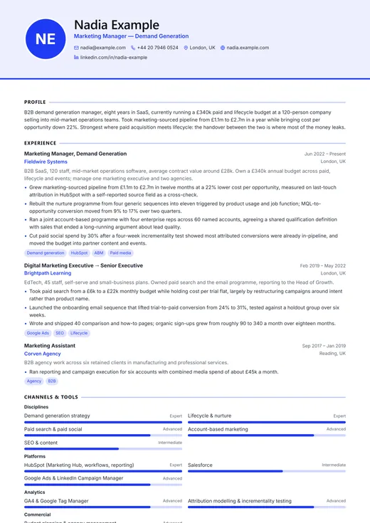 Modern Professional CV template preview — a modern résumé layout