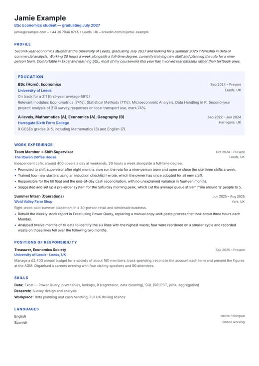 Student CV CV template preview — a ats résumé layout