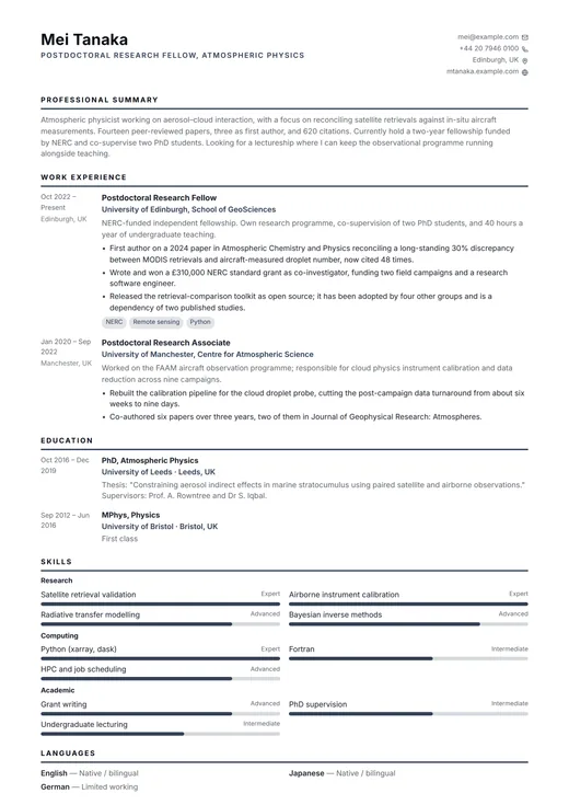 Timeless CV template preview — a classic résumé layout